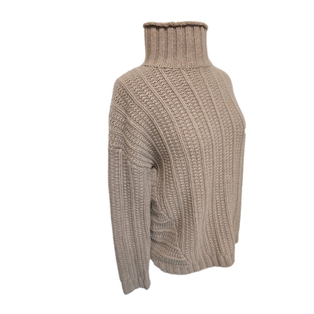 Garnet Hill 100% Cashmere Chunky Knit Turtleneck Sweater Beige Womens Size Small